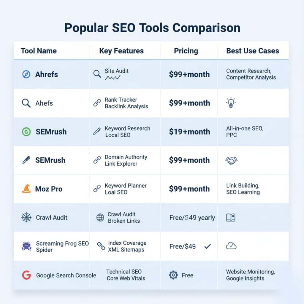 Popular SEO tools comparison