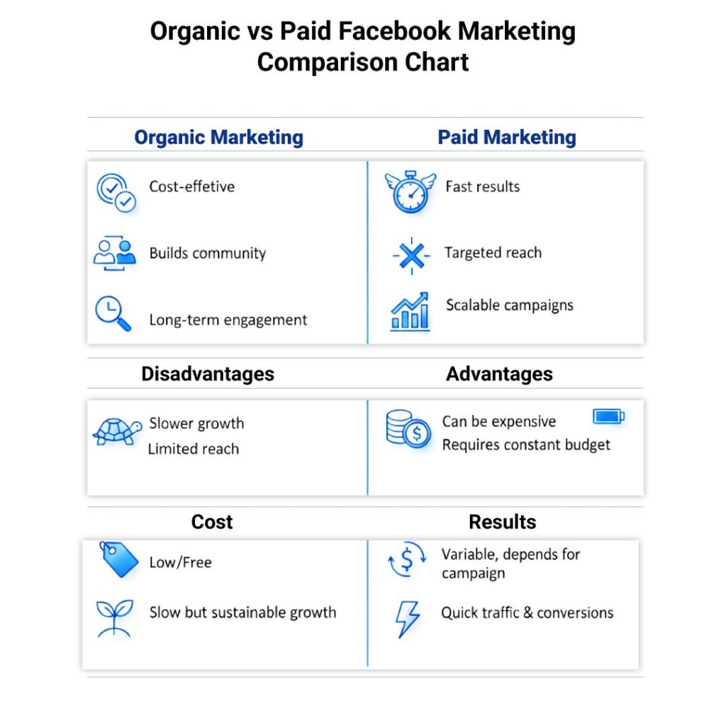 Organic vs Paid Facebook Marketing Comparison Chart