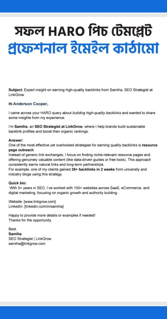 Perfect HARO Pitch Email Template