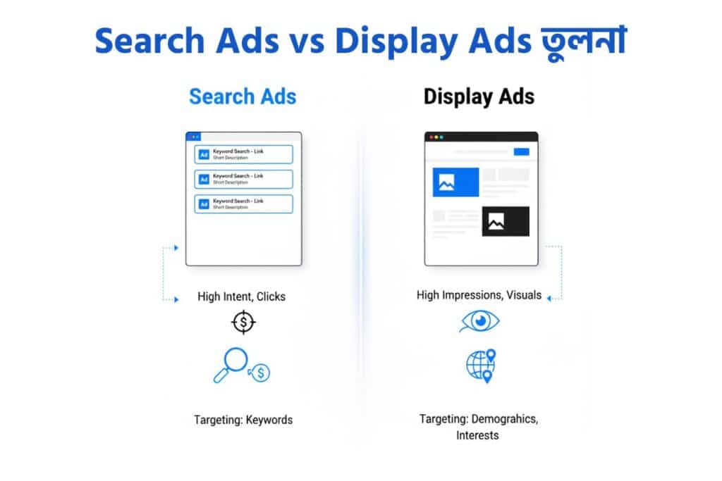 Search Ads vs Display Ads তুলনা