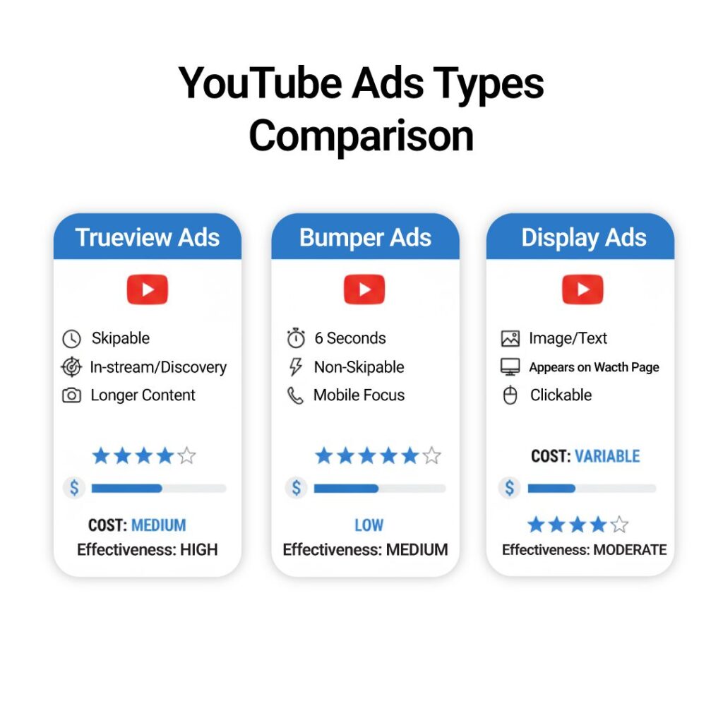 YouTube Ads Types Comparison Chart