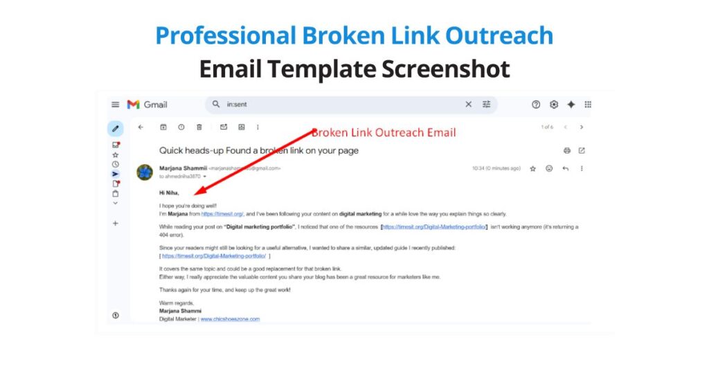 একটি professional email template এর screenshot